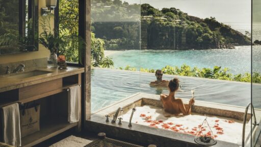 Escape to Four Seasons Resort Seychelles this Valentine’s Day for romantic experiences like floating breakfasts, private dinners, spa rituals, and coral conservation in paradise.